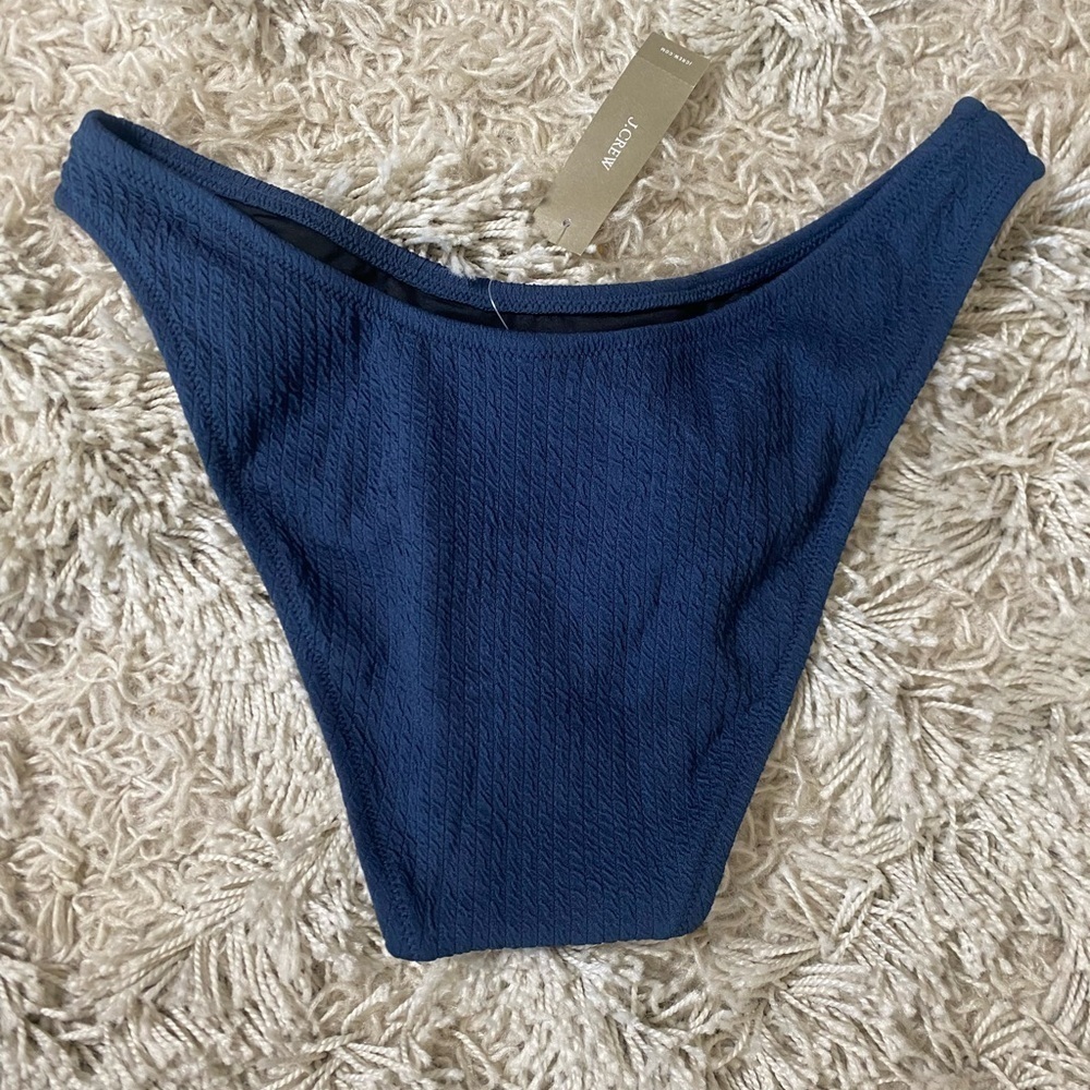 J. Crew NWT Textured Curved Waist High Cut Mid Rise Bikini Bottom Size Medium - Picture 2 of 6